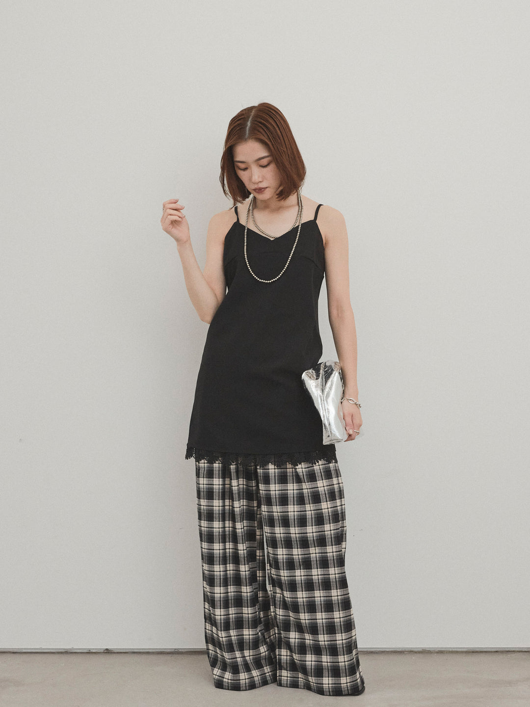 [予約]裾レース切替キャミミニワンピース/ブラック