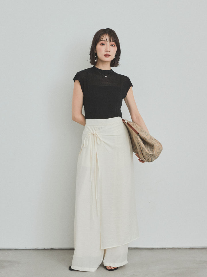 [予約]フレンチスリーブシアーニットトップス/ブラック