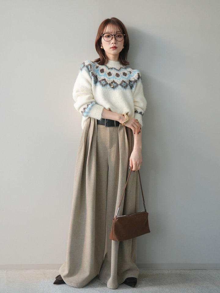 [予約]ベルトデザインループコールテンワイドパンツ(ベルト付き)/beige