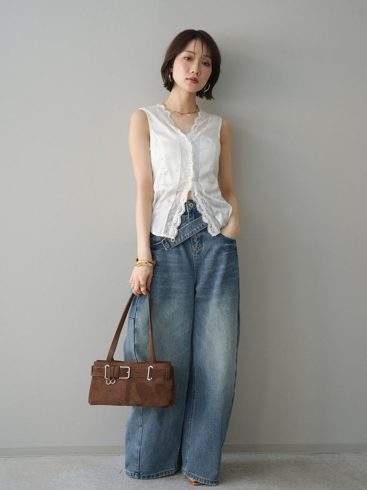 [予約]ノースリサテンレースキャミソール/white