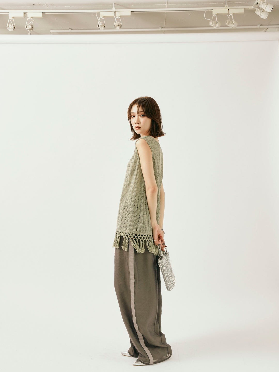 [予約]オーガンジーレイヤードサイドラインパンツ/チャコール