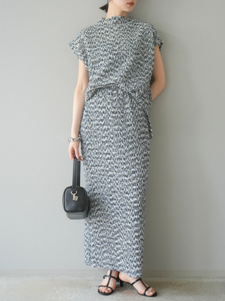 [予約]マルチカラーランダムプリーツタイトスカート/ブラック