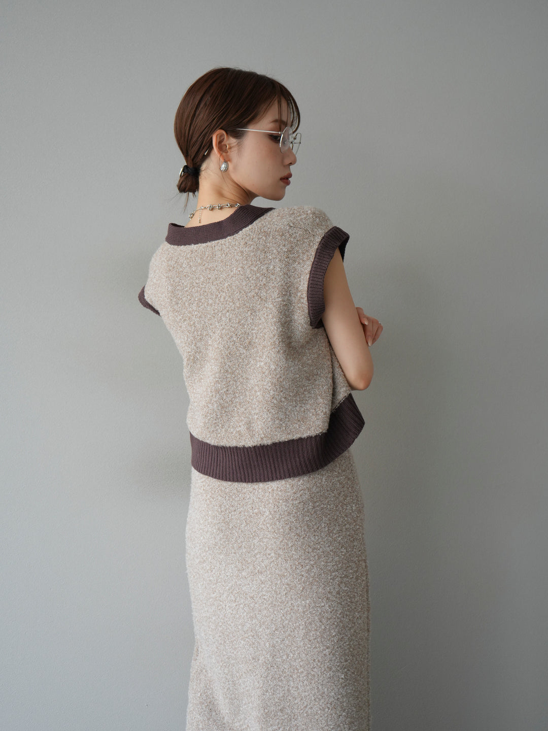 [予約]ブークレバイカラーニットベスト/ベージュ