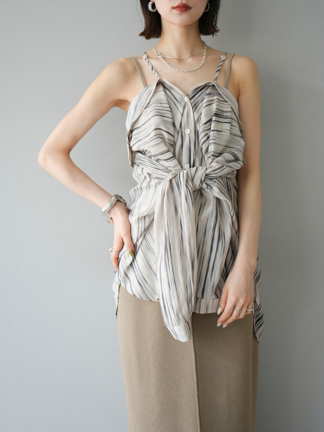 [予約]マルチWAYニュアンス柄オーバーシャツ/ベージュ