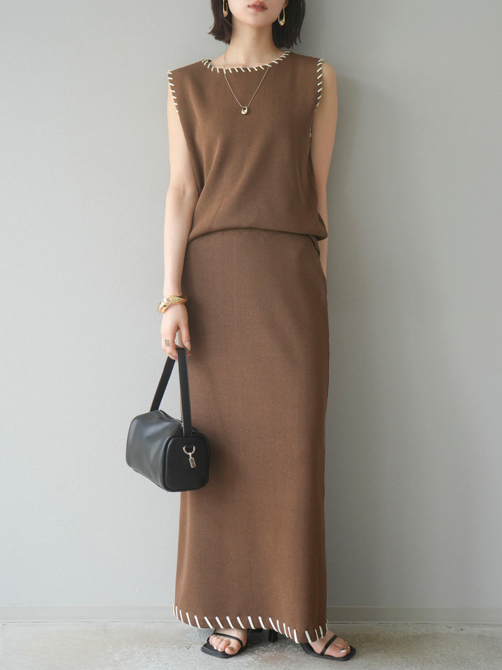 [SET] 亞麻手織套頭衫 + 亞麻手織緊身裙 (2 件套)