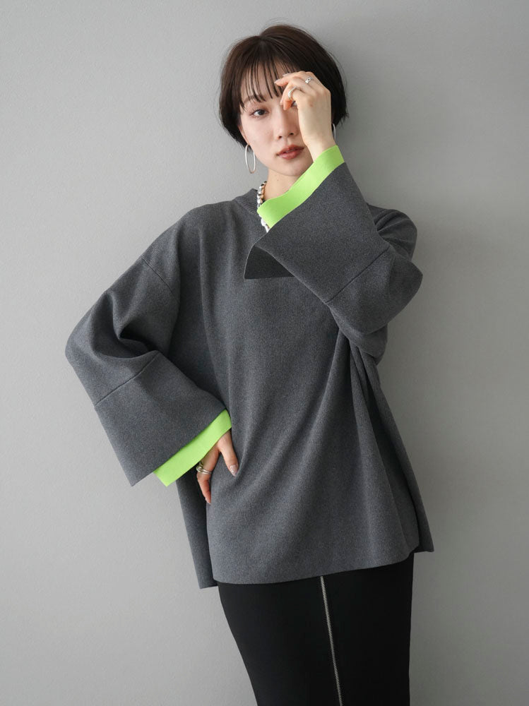 【預訂】彩色袖米蘭羅紋針織套頭衫/炭灰色