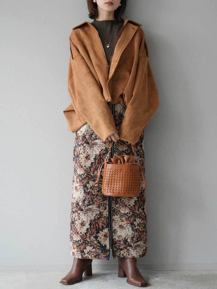 [SET]スウェードオーバーブルゾン+ゴブランフロントジップタイトスカート(2set)