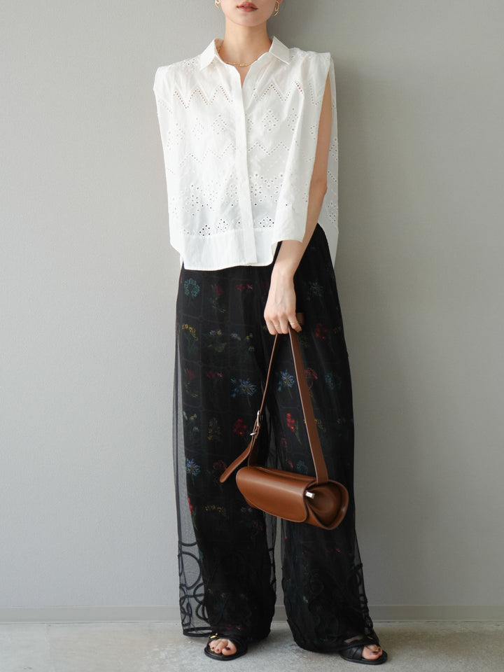 [予約]パッチワークフラワープリントイージーパンツ/ブラック