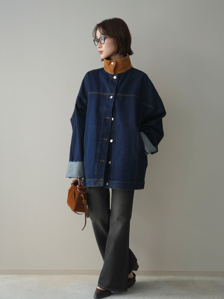 [予約]コーデュロイ×デニムミドルジャケット/indigo