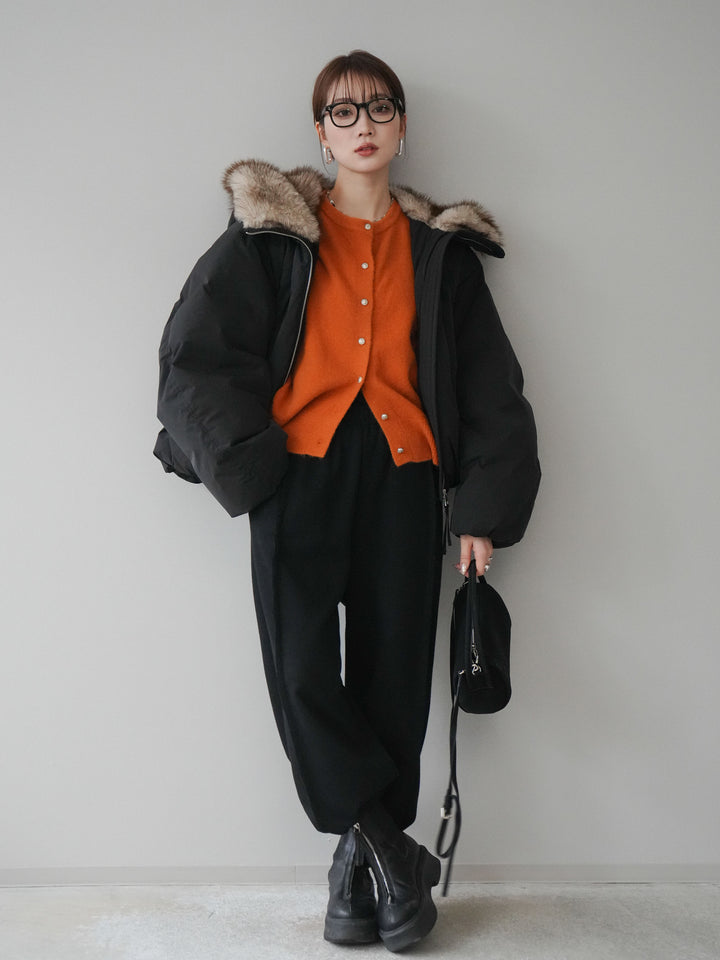 [予約]フードファーショートダウンコート/black