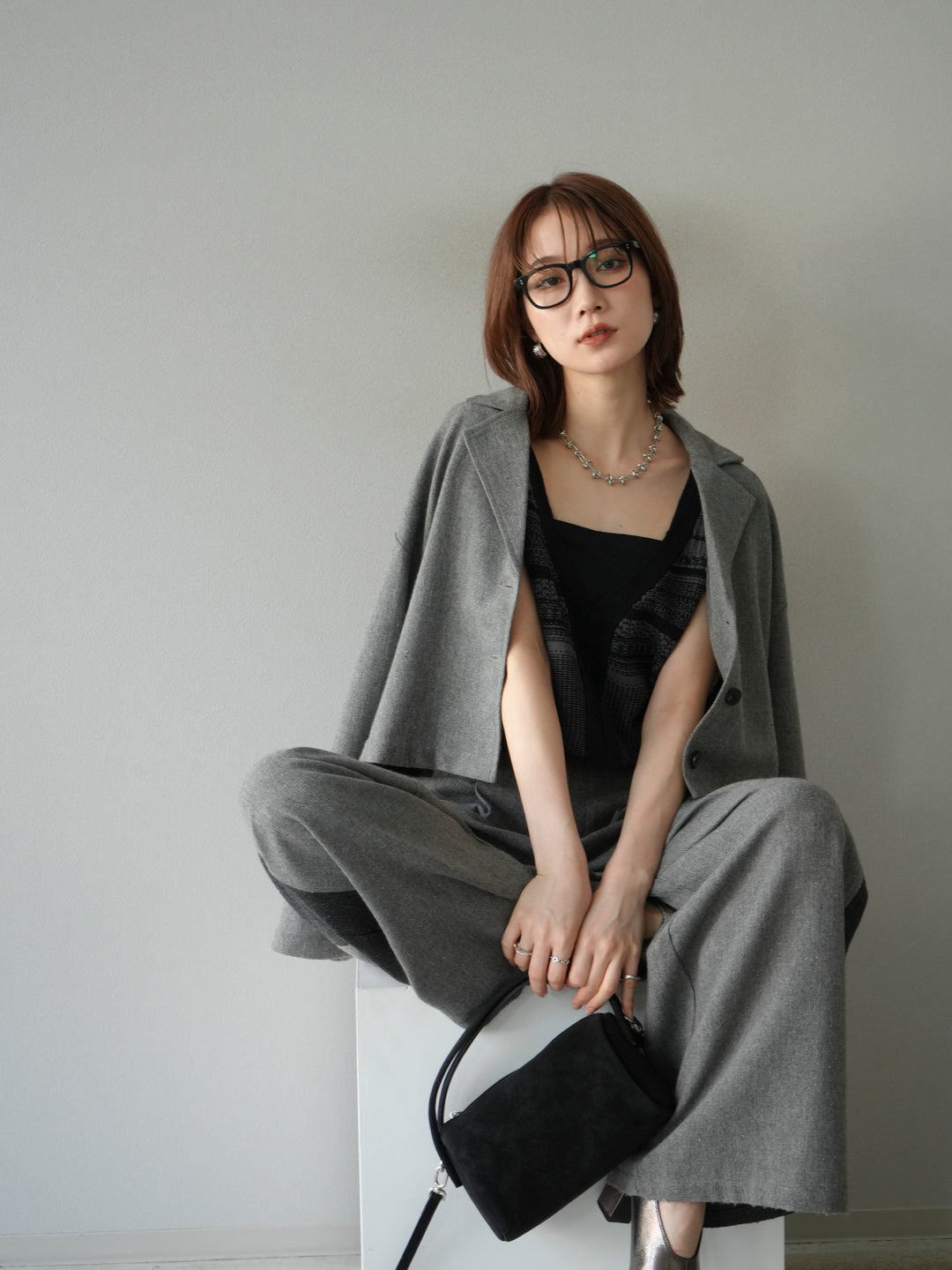 [予約]ツイードショートジャケット/グレー