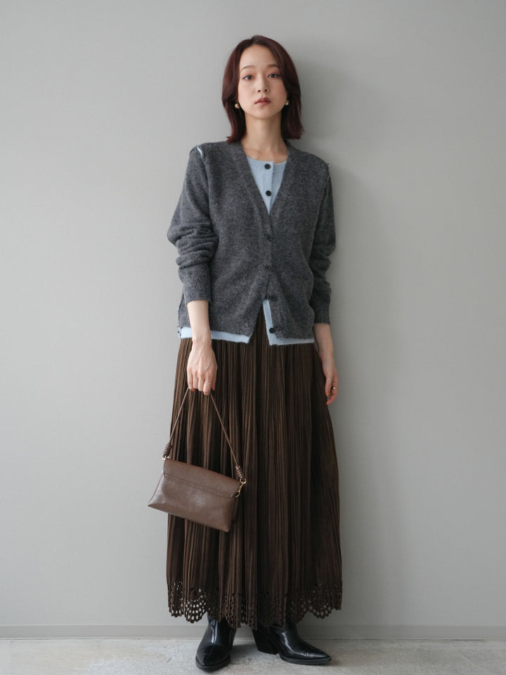 [予約]パンチングデザインスエードプリーツスカート/brown