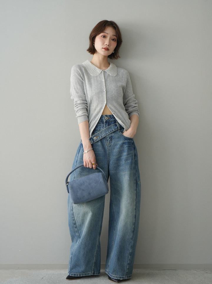 [予約]アシメデザインワイドデニムパンツ/blue