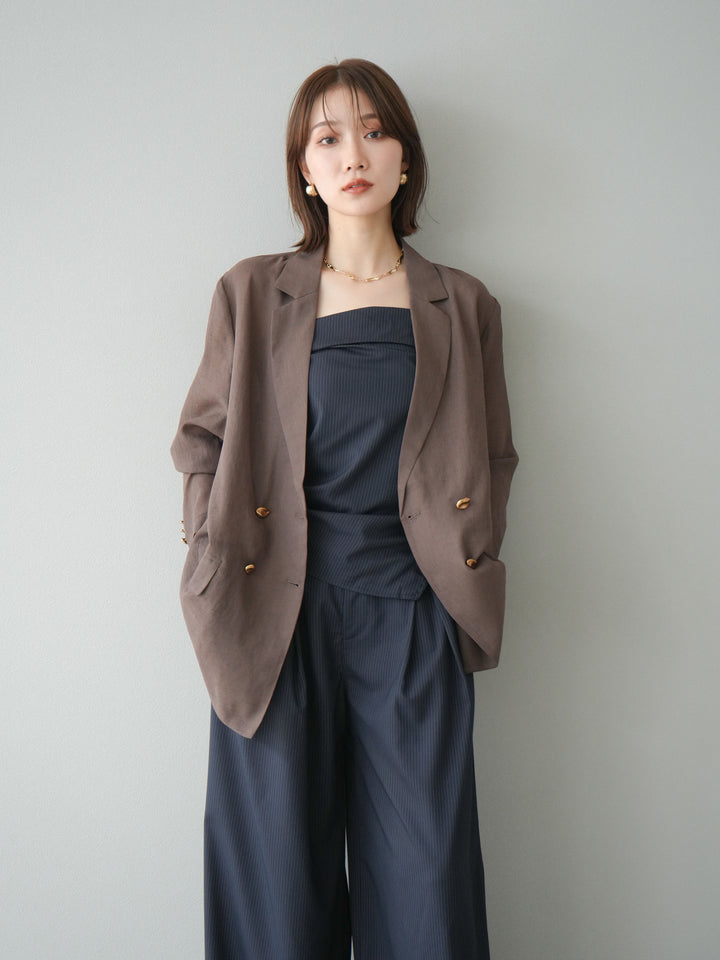 [預購] 金色紐扣透視夾克/棕色