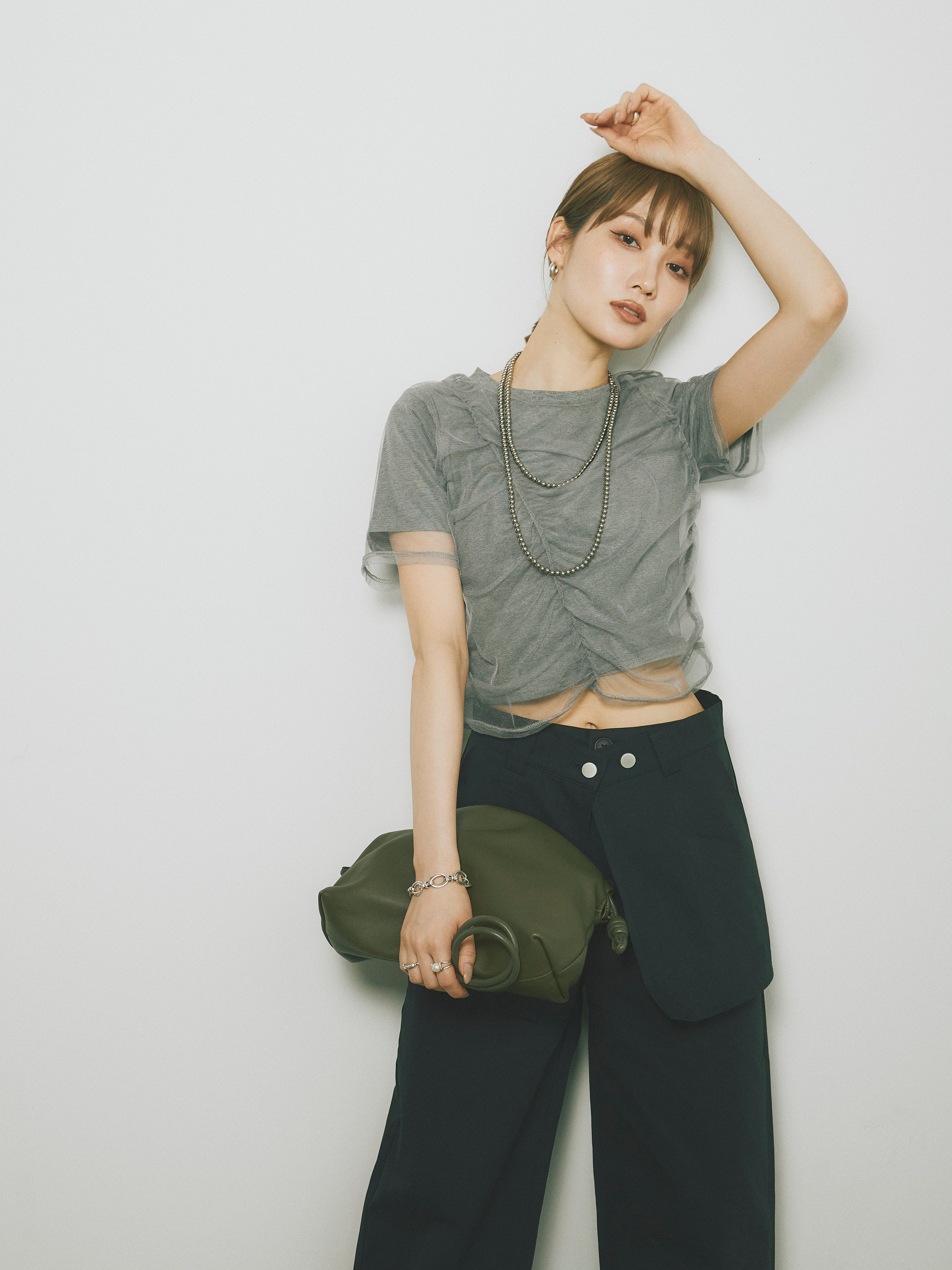 Allure】[SET]シャーリングチュールレイヤードTシャツ+