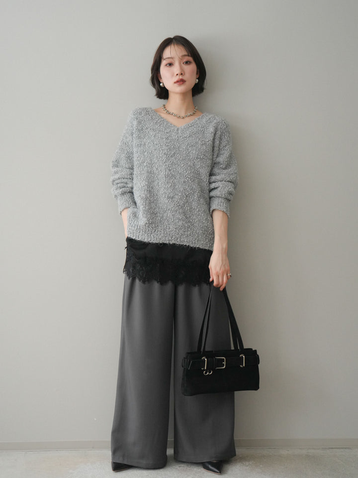 [予約]ウエストレースタックワイドパンツ/gray