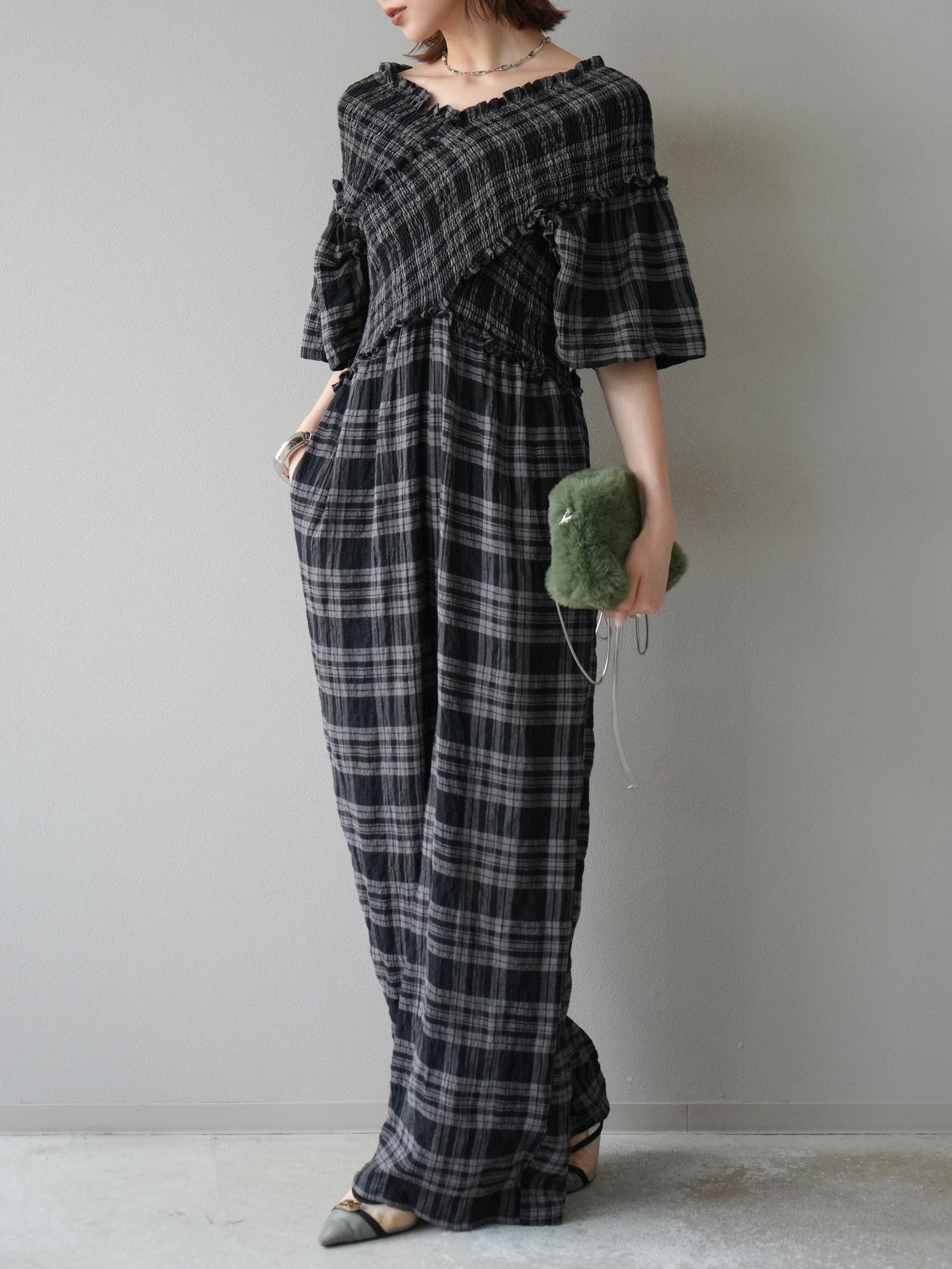 ダブルハート チェック柄サロペット イベントセール】 レディース 大人 モード 愛されるトレンド感