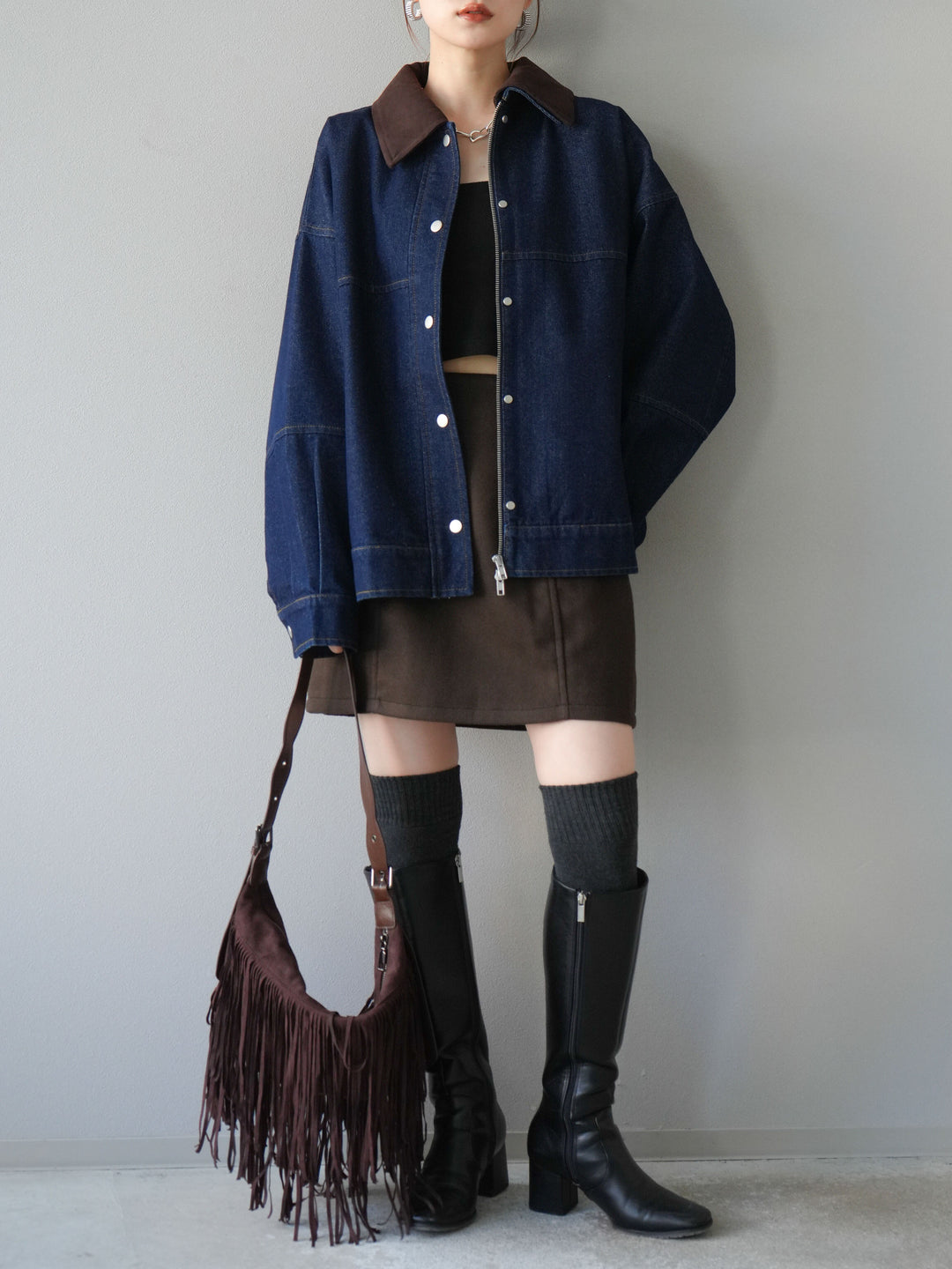 [予約]フェイクウールコクーンミニスカート/ブラウン