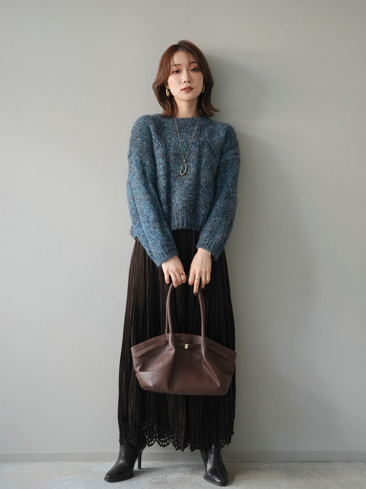 [予約]ワイドケーブルミックスニットプルオーバー/blue