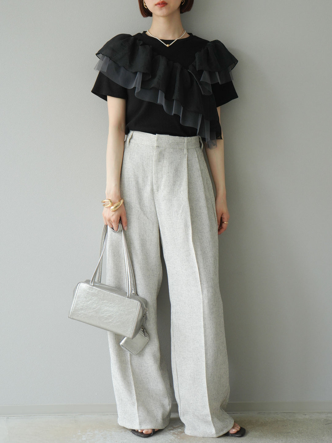 [予約]ミックスツイードタックパンツ/アイボリー