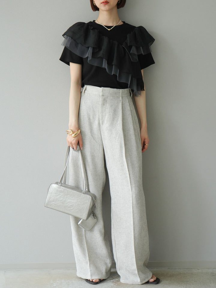 [予約]ミックスツイードタックパンツ/アイボリー