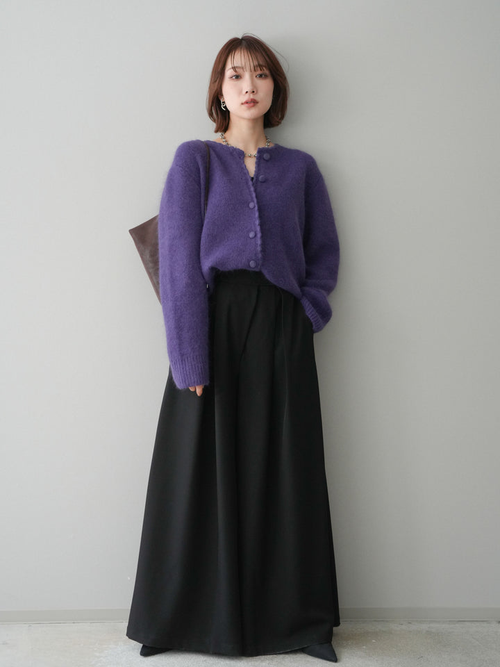 [SET]くるみボタンニットカーディガン+テープベルトタックバギーパンツ(2set)