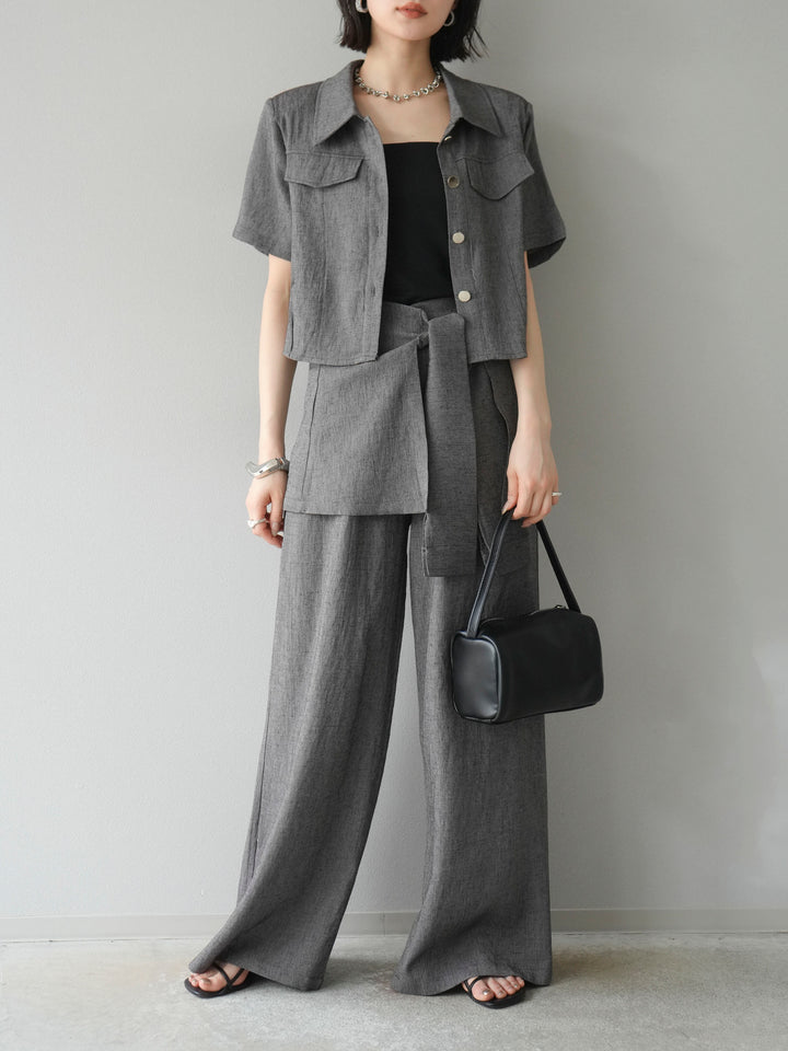 [SET]リネンタッチハーフシャツ＆ラップワイドパンツSET UP(2set)