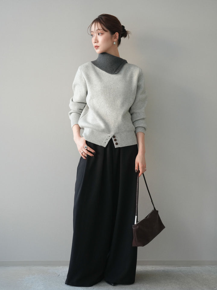 [予約]デザインネックバイカラーニットプルオーバー/gray