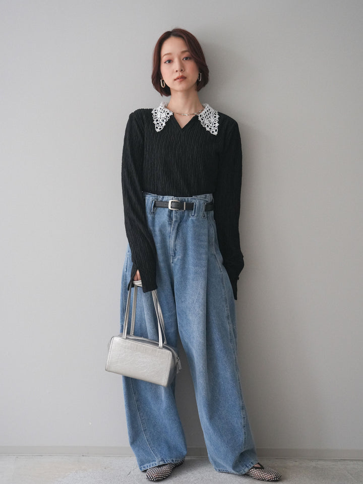 [SET]袖スリットレースカラートップス+選べるアクセセット(2set)