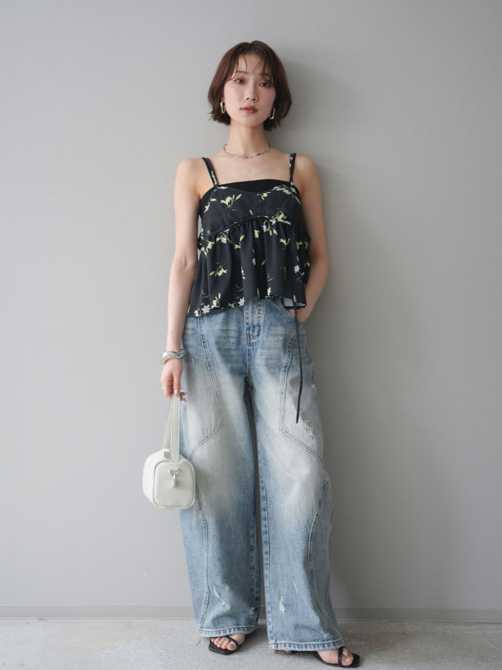 [SET]フラワープリントキャミソール+フラワープリントキャミソール(2set)