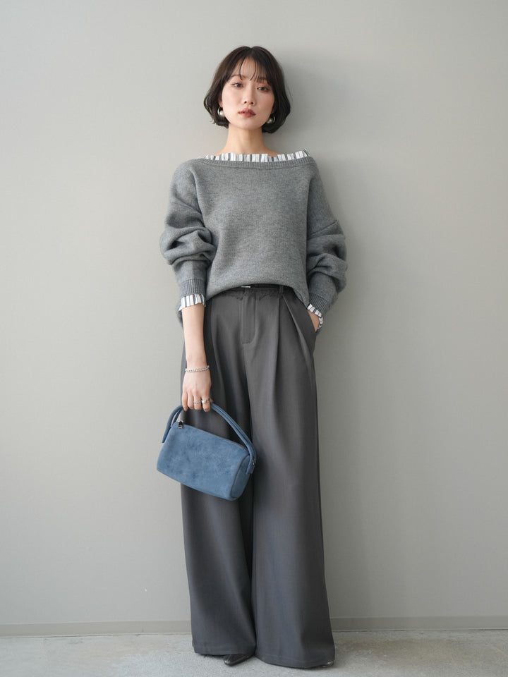 [予約]ウエストレースタックワイドパンツ/gray