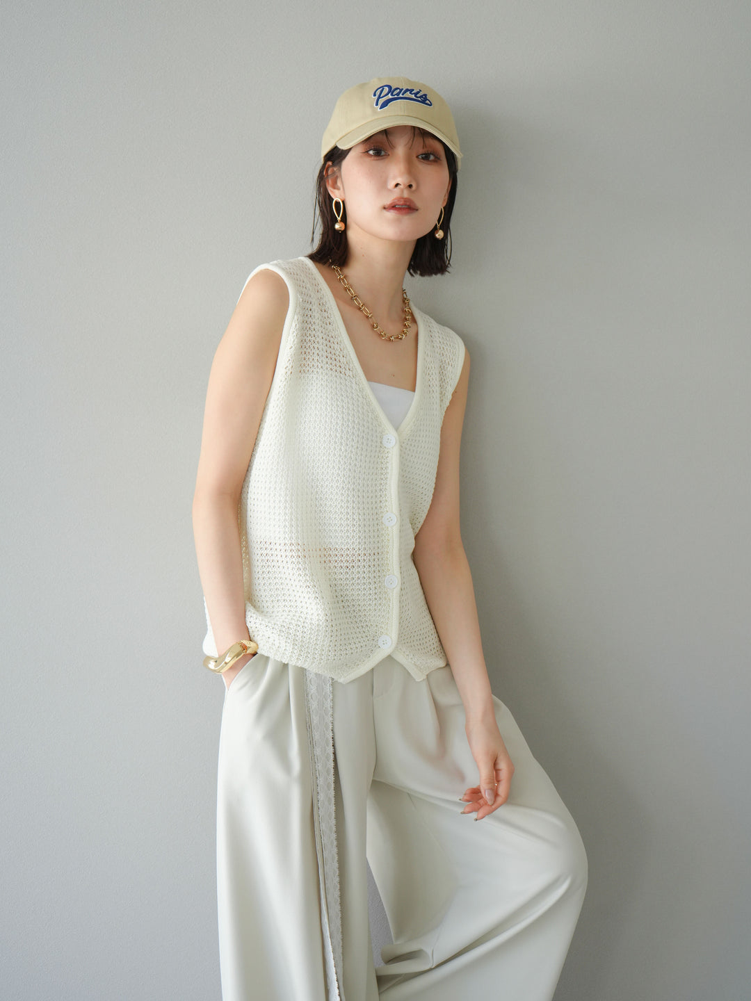 【預購】華夫格針織背心/象牙白
