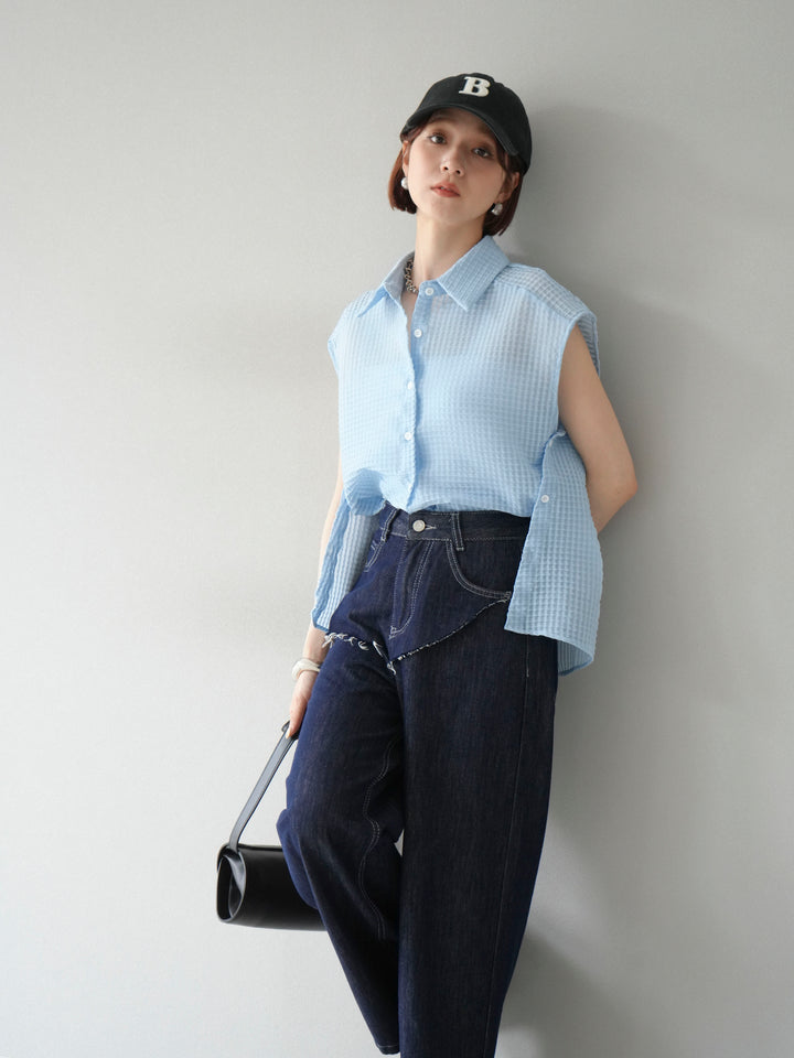 [SET]シアーチェックノースリーブシャツ+選べるアクセセット(2set)