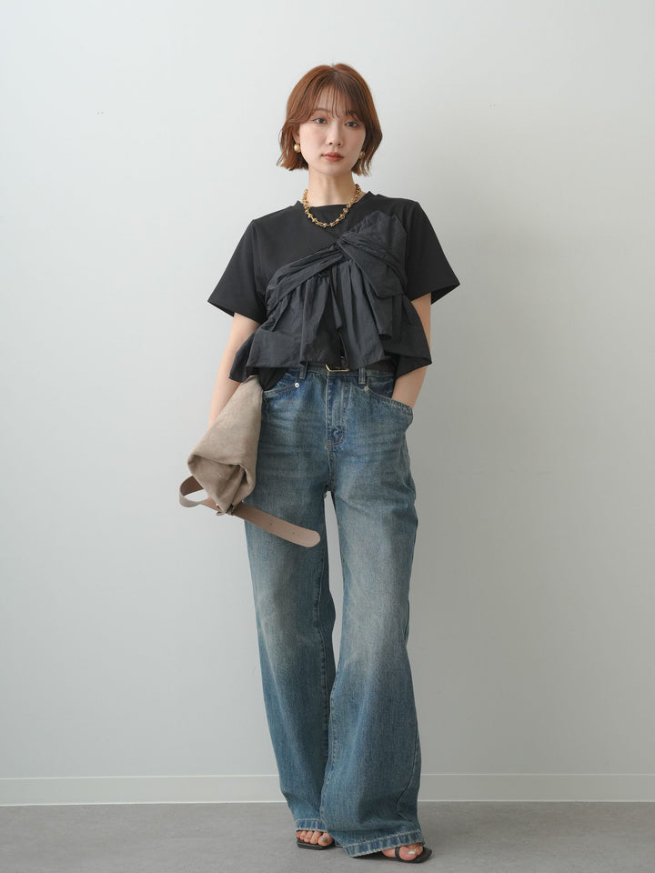 【着回しセット】[SET]ナイロンドッキングツイストTEE +ナイロンドッキングツイストTEE +ストーンウォッシュルーズフィットデニム(3set)