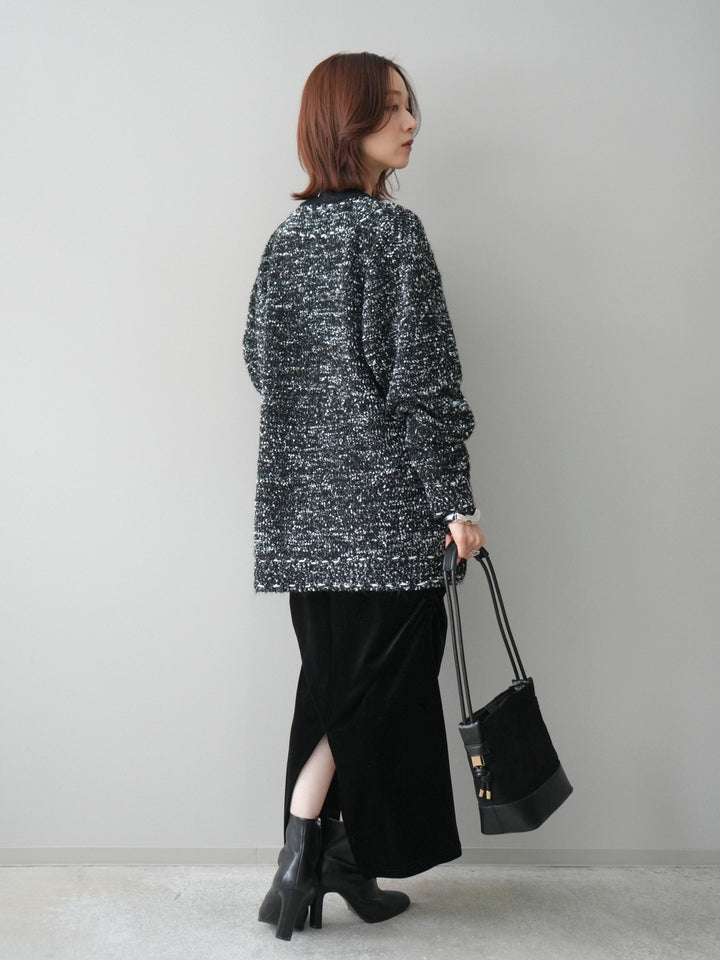 [SET]モールネップニットカーディガン+ギャザーベロアスカート(2set)