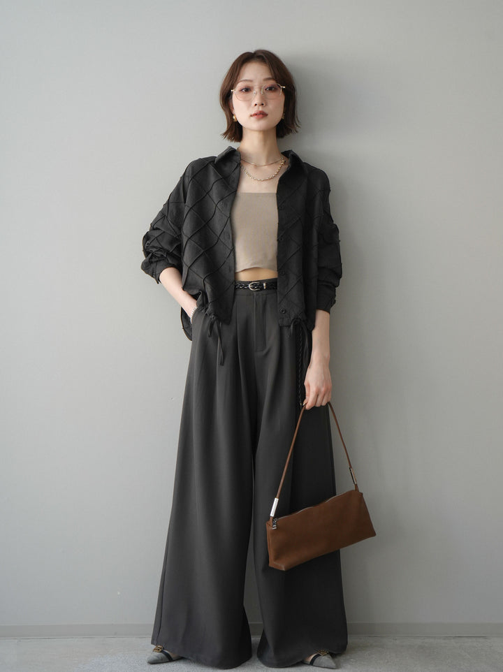 [予約]編み込みベルト付タックワイドパンツ/gray