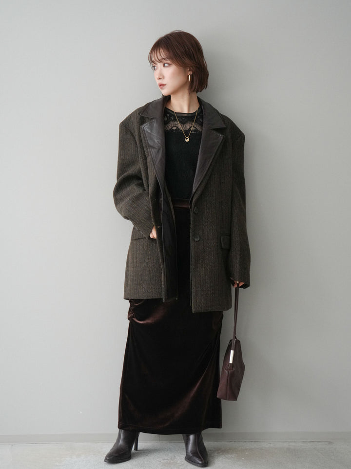 [20%オフ]レイヤードデザインツイードテーラードジャケット/brown