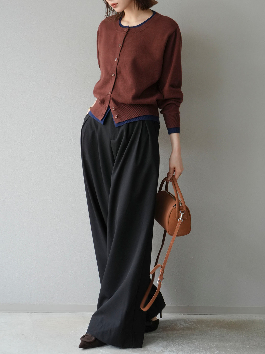 【SET】同色系疊穿開襟衫+雙褶寬褲（2件組）