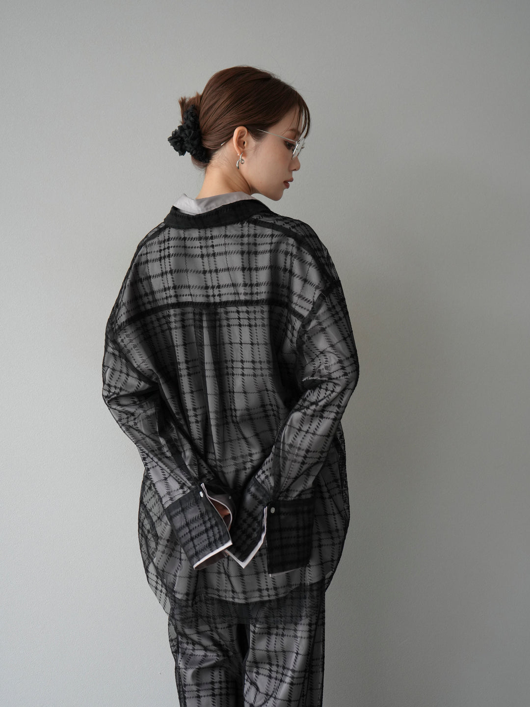 [予約]チェック柄チュールシャツアンサンブル/ブラック