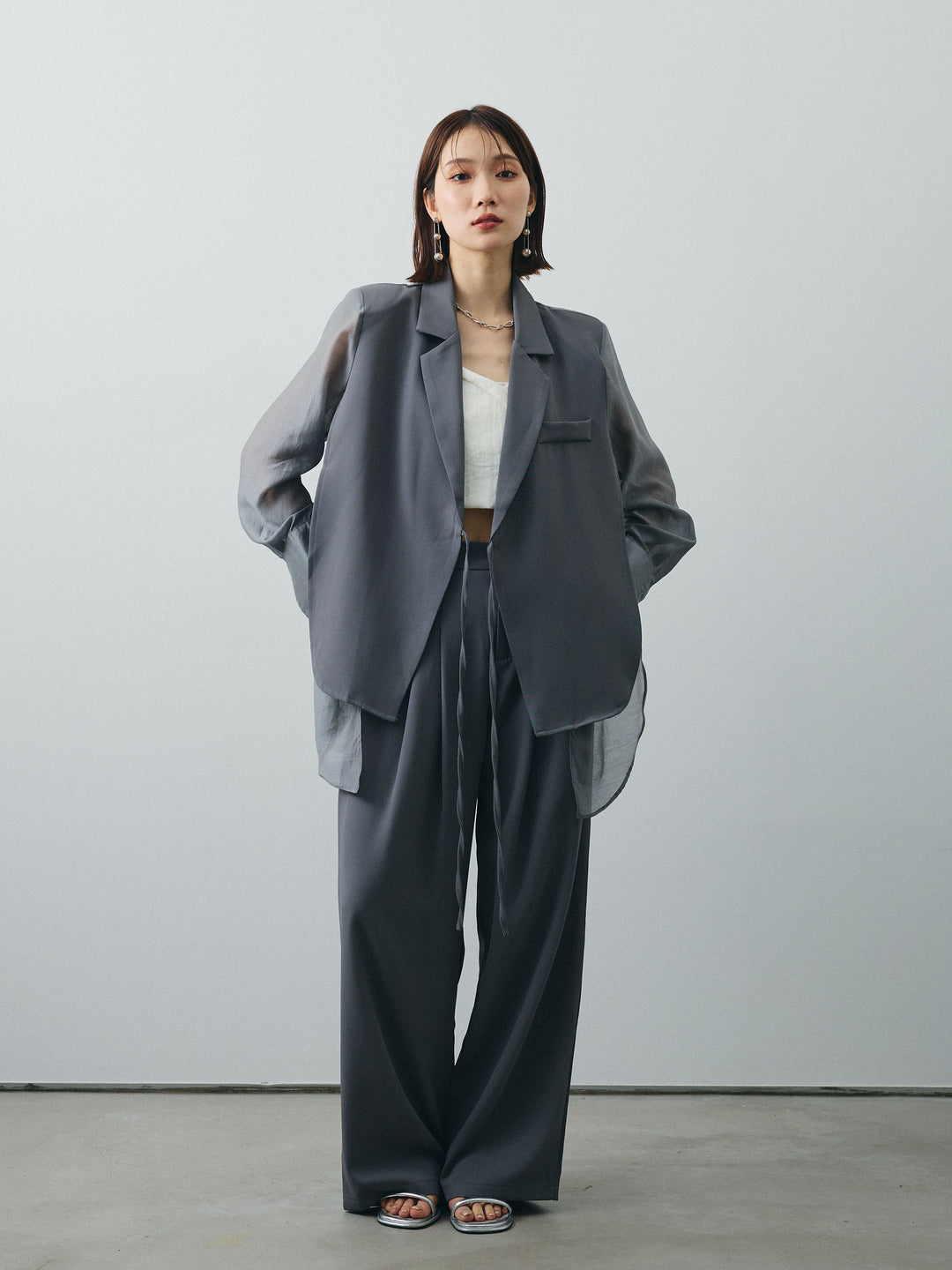 [予約]シアー切替テーラードジャケット/グレー