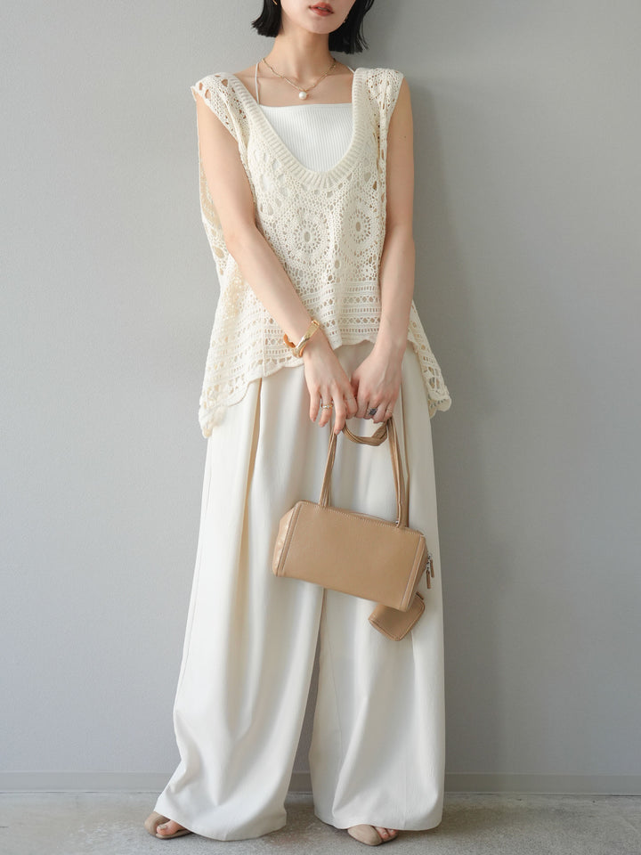 [預購] 縐雪紡褶皺寬褲/象牙白