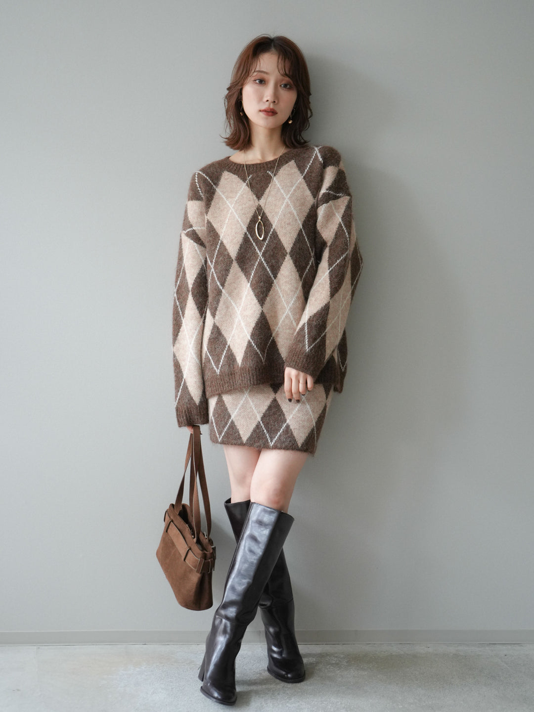 [SET]アーガイル柄ニットプルオーバー＆ミニスカート