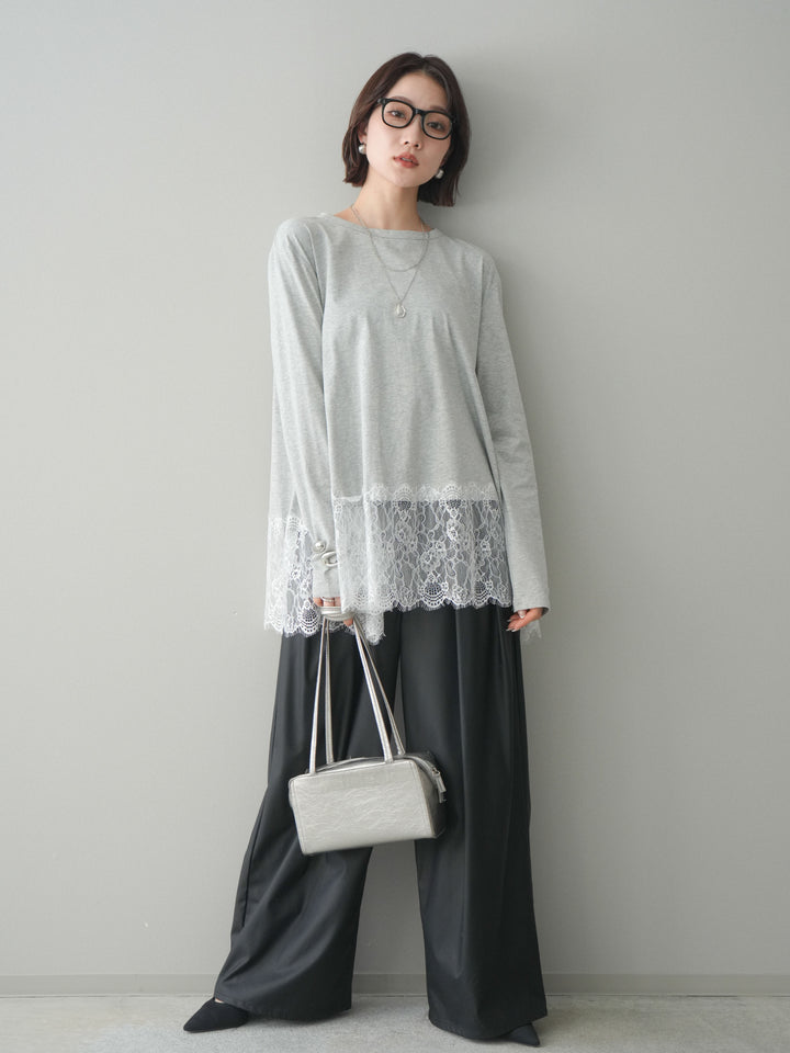[SET]裾レースロングスリーブTシャツ+選べるアクセセット(2set)