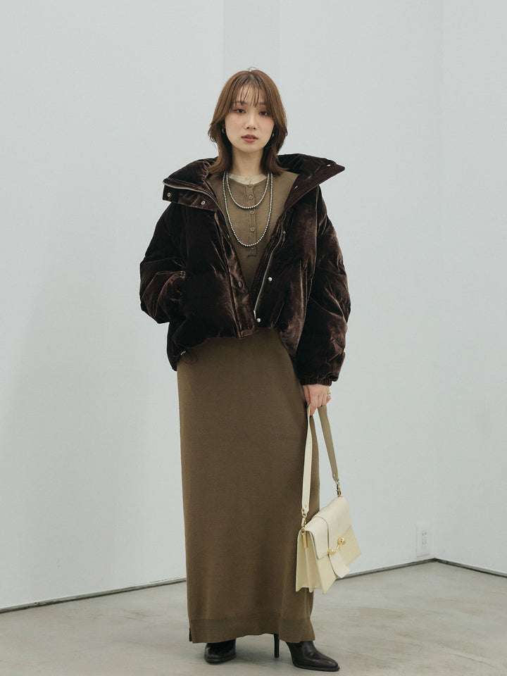 [予約]ヘンリーネックレイヤードニットワンピース/khaki