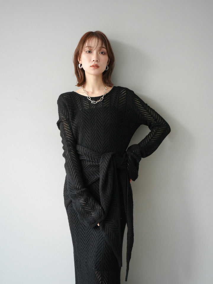 [予約]透かし編みニットスカーフ/ブラック