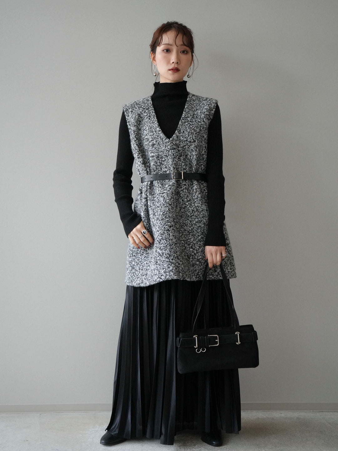 [予約]ミックスループヤーンニットミニワンピース/gray