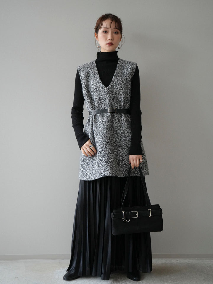 [予約]ミックスループヤーンニットミニワンピース/gray