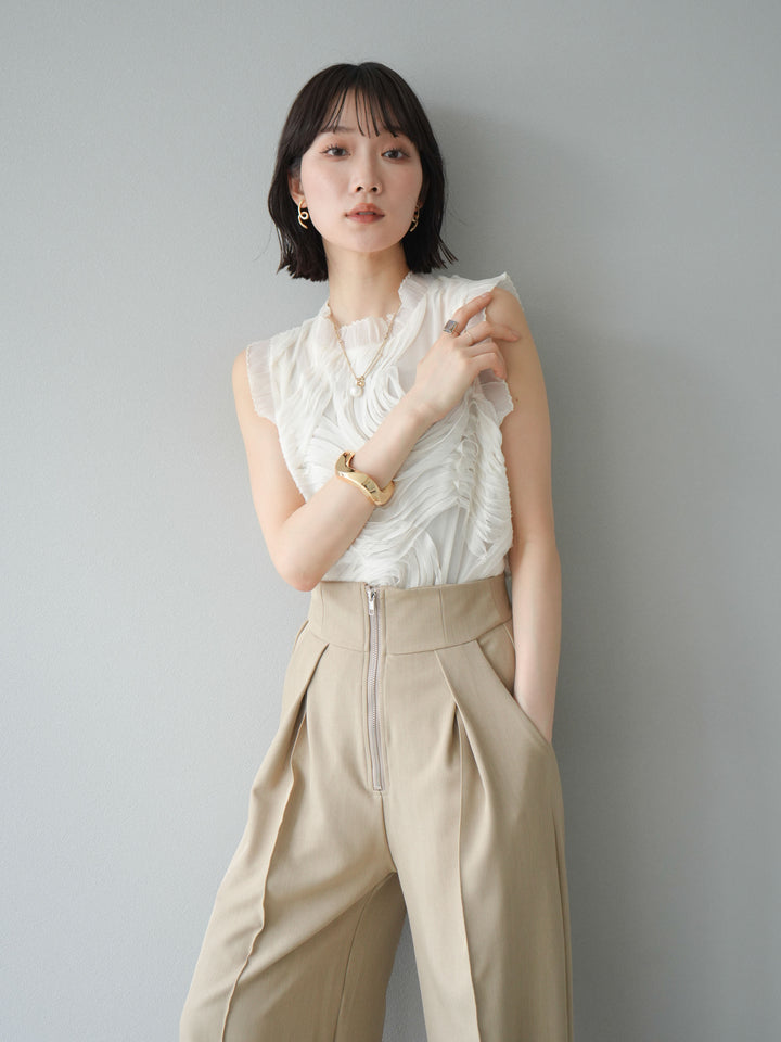 [予約]チュールジャガードノースリブラウス/アイボリー