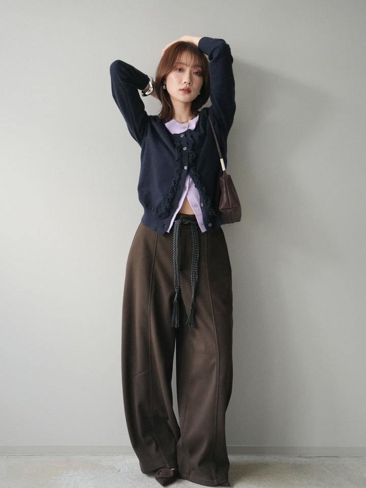 [予約]配色レイヤードフリルデザインニットカーディガン/black