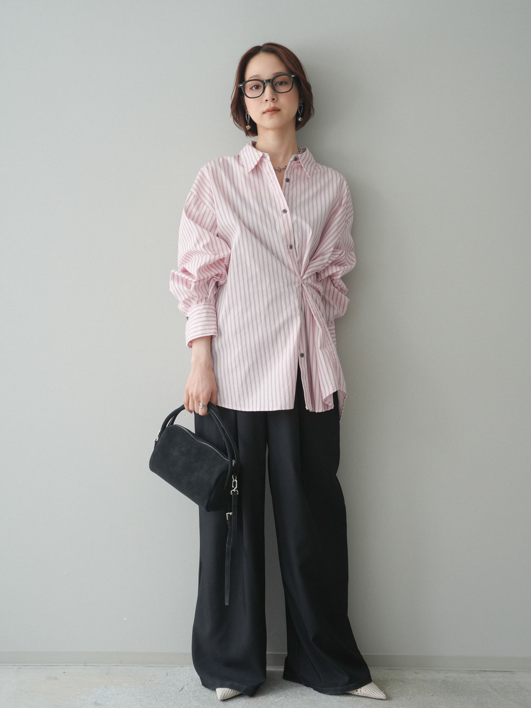 [予約]2wayルーズストライプシャツ/pink